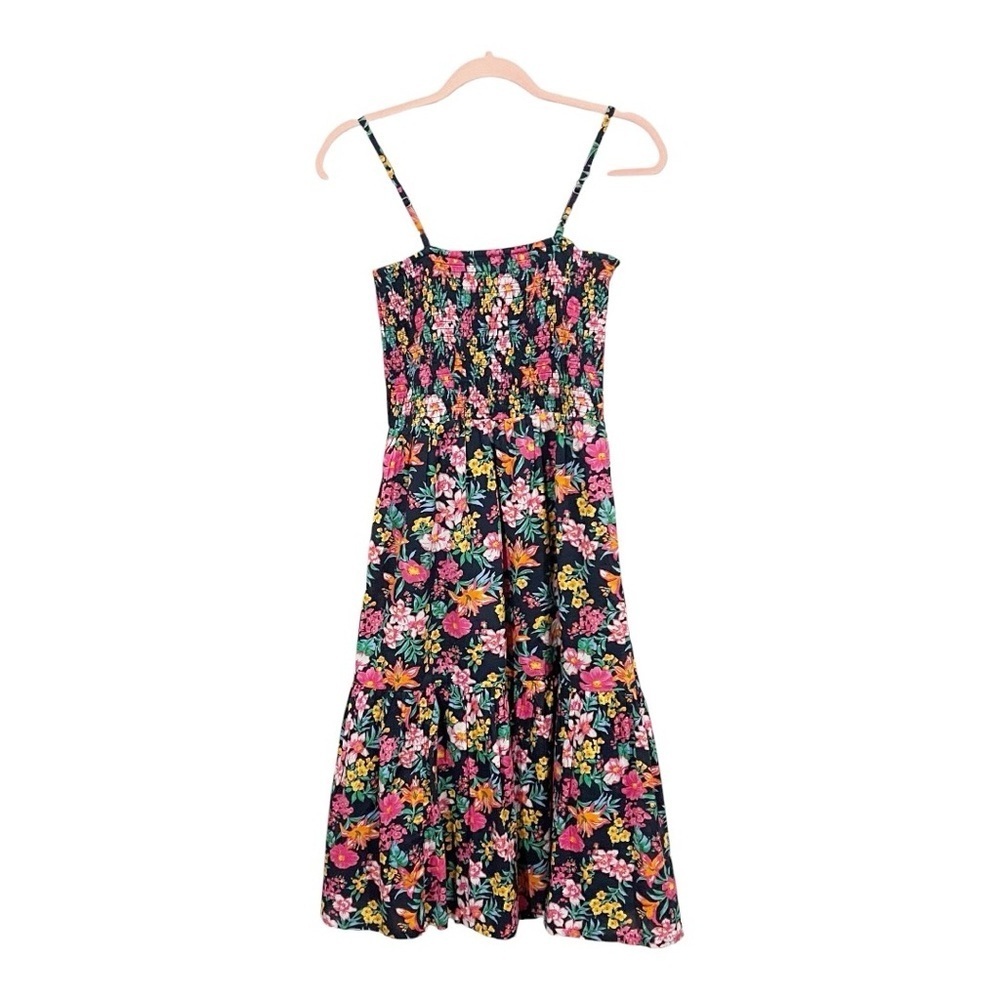 J. Crew Smocked Floral Midi Dress XS Sleeveless Colorful A-line Casual - Picture 4 of 7